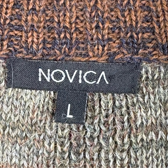 Novica Peruvian Alpaca Striped 1/4 Zip Pullover Sweater L Classic Academia Cozy - Picture 3 of 12